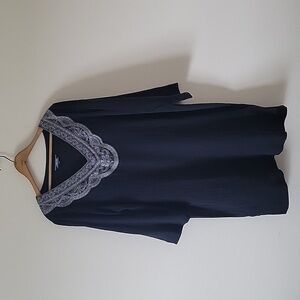 Lands' End Black Embroidered Gauze Swim Coverup Tunic Size Large